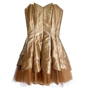 Y2k Basque Waist Fairygrunge Bronze Grunge Corset Tulle Mini Dress 3 4 S VTG